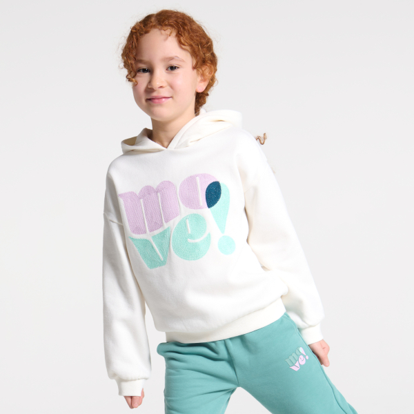 سويت شيرت بطبعة رسالة، باللون الأبيض للفتيات